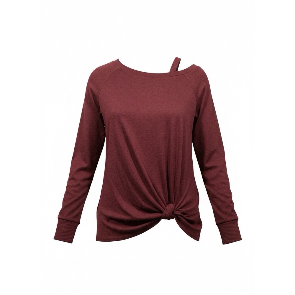 Yidarton Women Burgundy Boat Neck 3/4 Sleeve Front Knot Twist Knit Top M